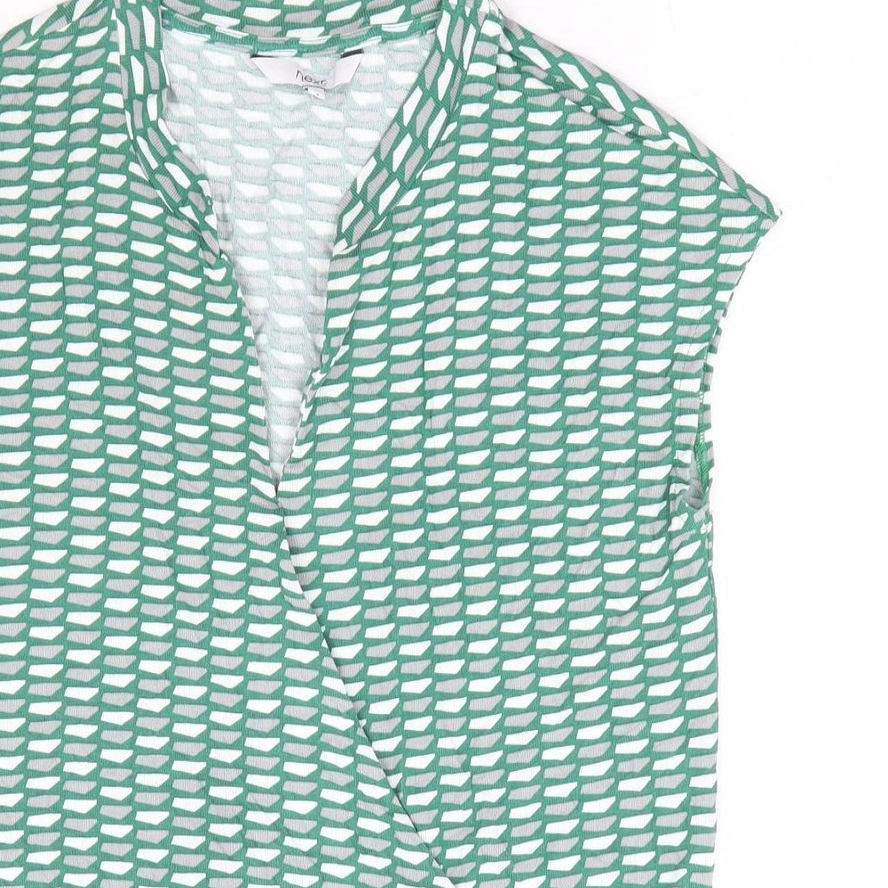 NEXT Womens Green Geometric Viscose Wrap Tank Size 10 V-Neck - Faux Wrap