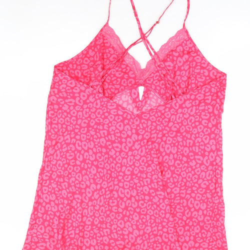 Marks and Spencer Womens Pink Animal Print Polyester Babydoll Dress Size 24 - Lace Trim- Leopard Print