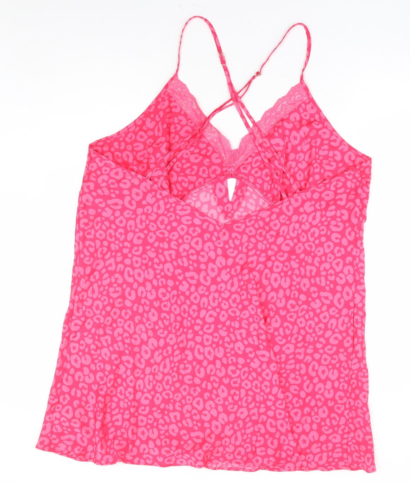 Marks and Spencer Womens Pink Animal Print Polyester Babydoll Dress Size 24 - Lace Trim- Leopard Print