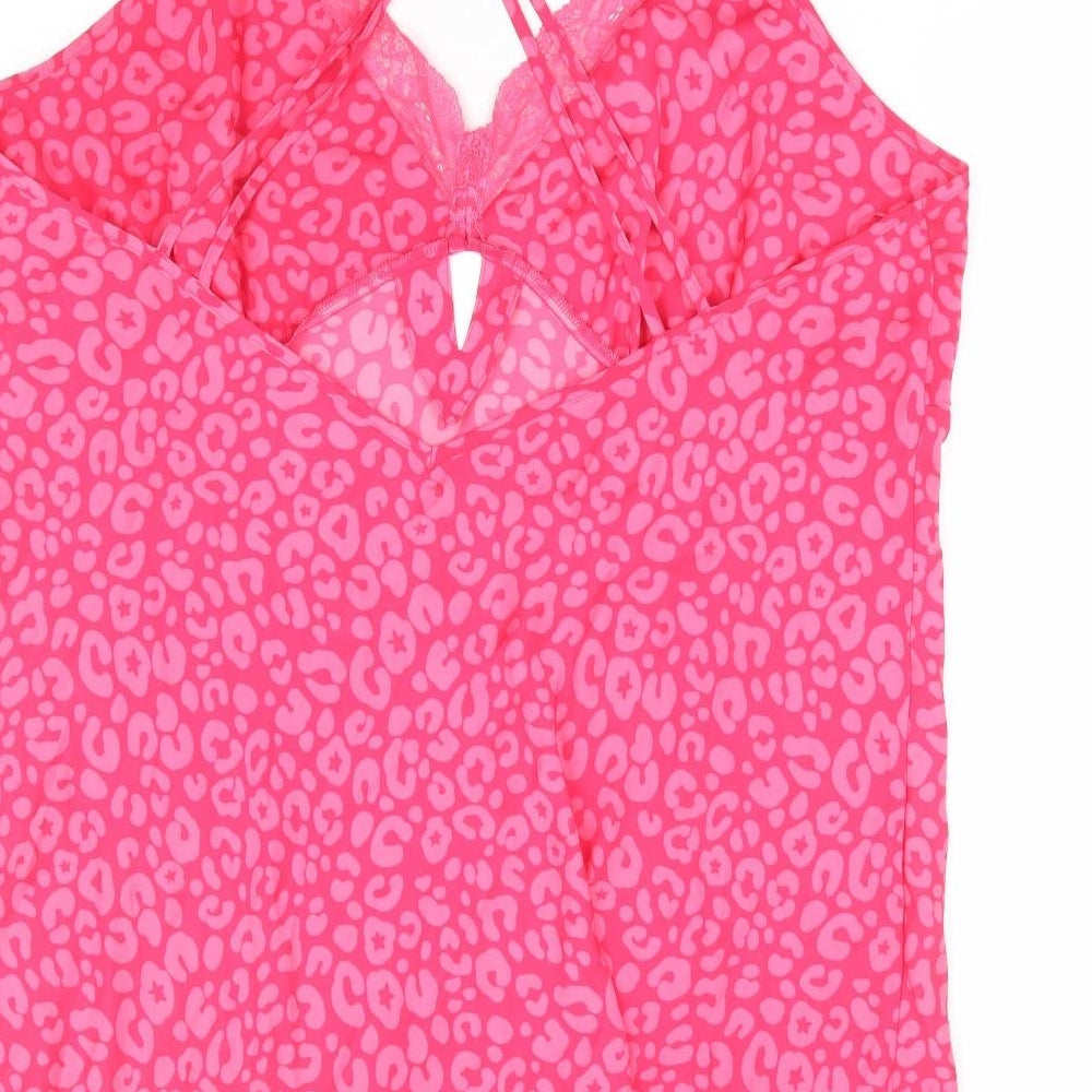 Marks and Spencer Womens Pink Animal Print Polyester Babydoll Dress Size 24 - Lace Trim- Leopard Print
