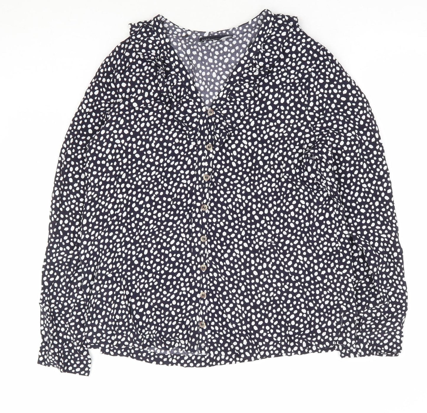 Marks an dSpencer Womens Blue Geometric Viscose Basic Blouse Size 10 V-Neck