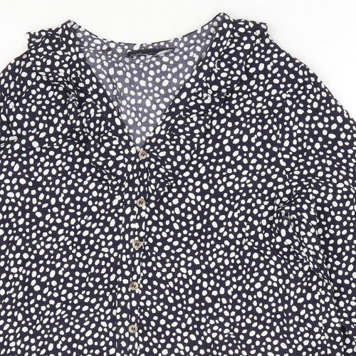 Marks an dSpencer Womens Blue Geometric Viscose Basic Blouse Size 10 V-Neck