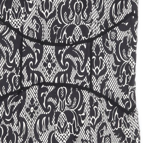 NEXT Womens Black Floral Linen Pencil Dress Size 12 Scoop Neck Zip