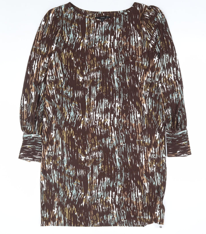 NEXT Womens Brown Geometric Polyester Shift Size 12 Boat Neck Pullover