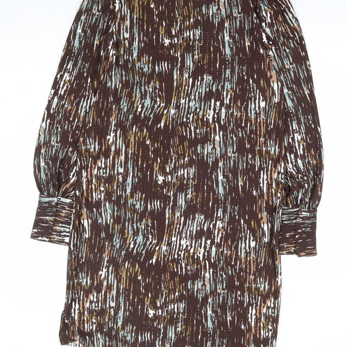 NEXT Womens Brown Geometric Polyester Shift Size 12 Boat Neck Pullover