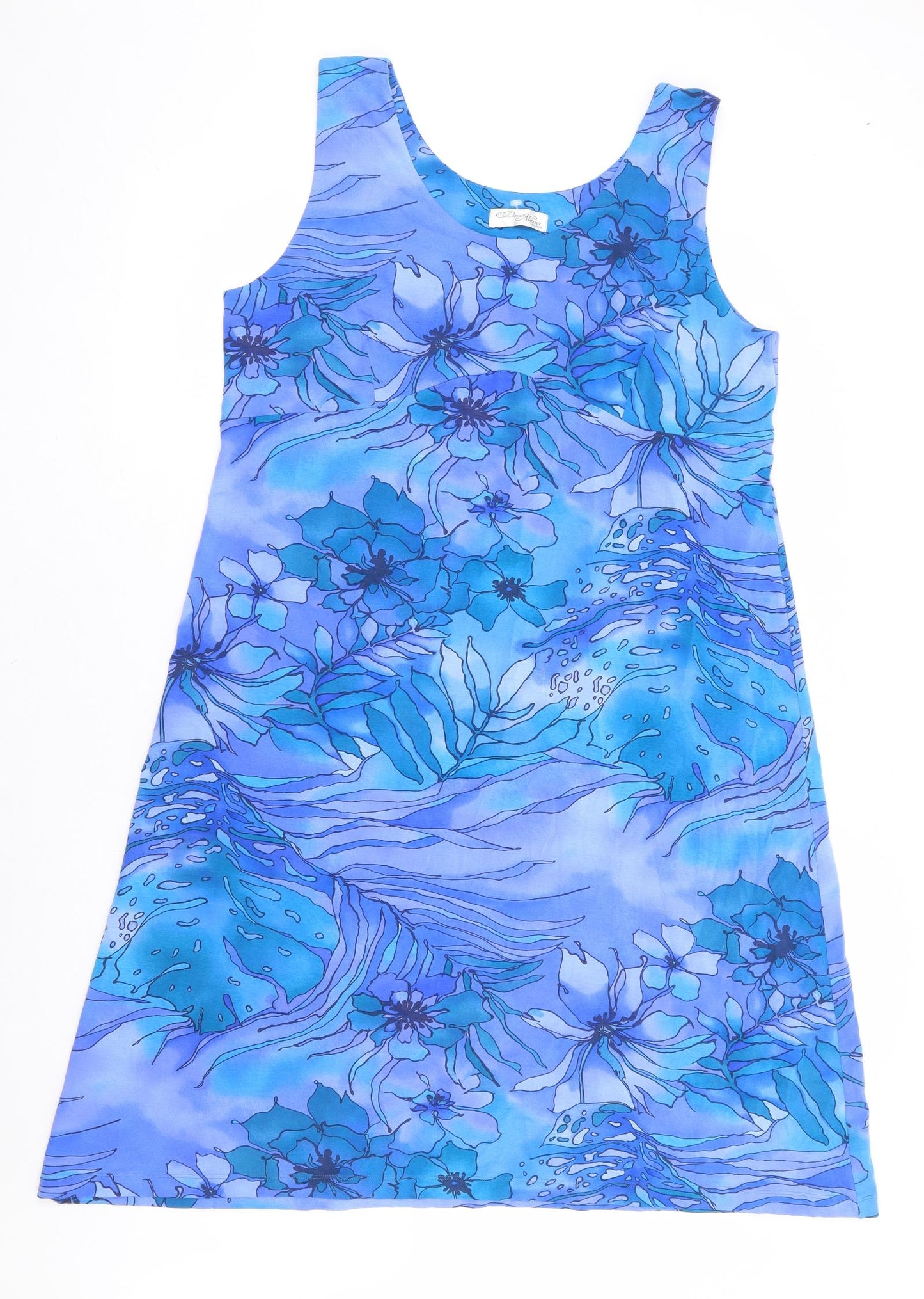 David Napier Womens Blue Floral Viscose A-Line Size XL Scoop Neck Pullover