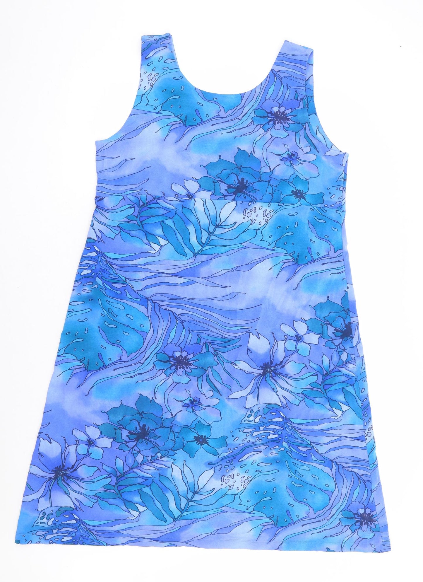 David Napier Womens Blue Floral Viscose A-Line Size XL Scoop Neck Pullover