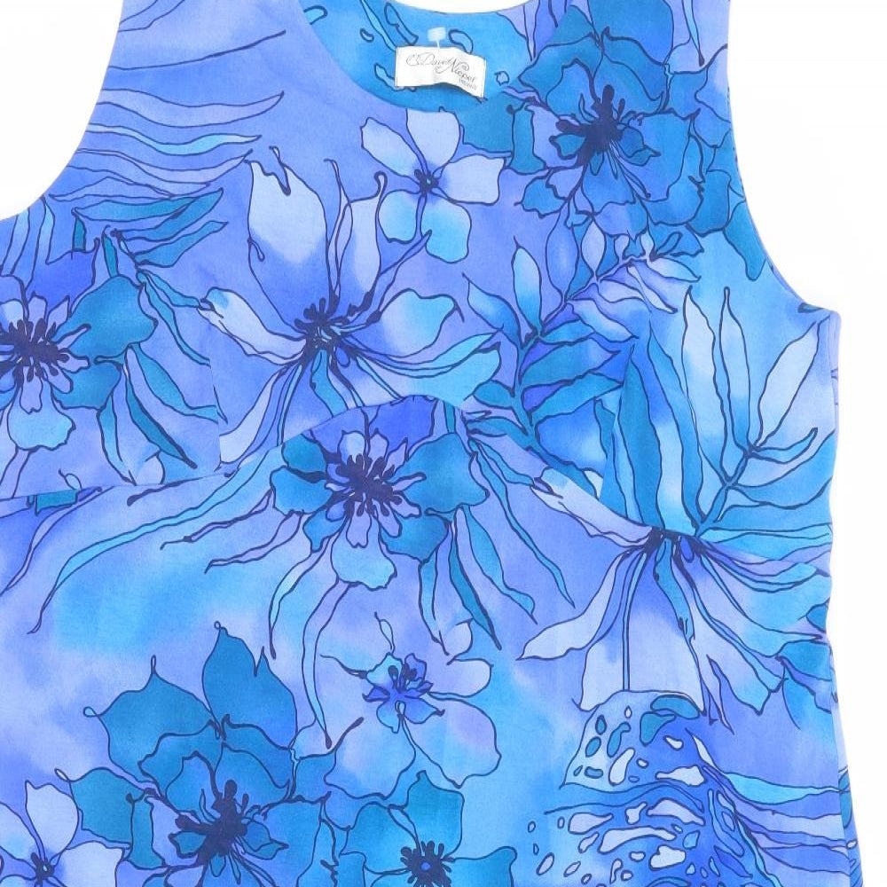 David Napier Womens Blue Floral Viscose A-Line Size XL Scoop Neck Pullover