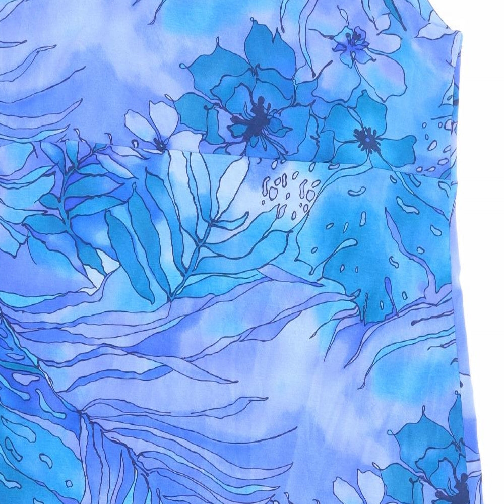 David Napier Womens Blue Floral Viscose A-Line Size XL Scoop Neck Pullover