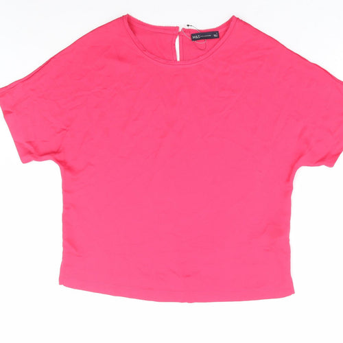 Marks and Spencer Womens Pink Polyester Basic T-Shirt Size 8 Round Neck