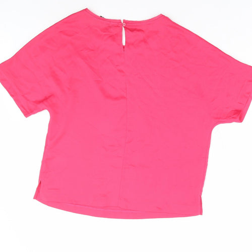 Marks and Spencer Womens Pink Polyester Basic T-Shirt Size 8 Round Neck