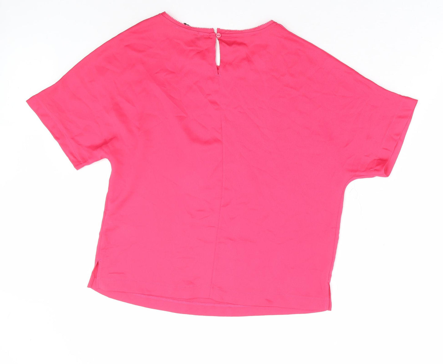 Marks and Spencer Womens Pink Polyester Basic T-Shirt Size 8 Round Neck