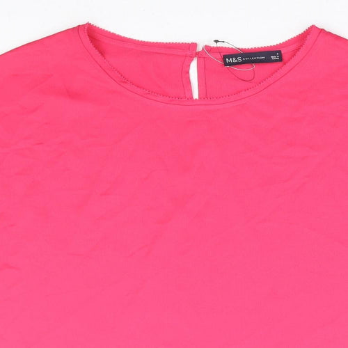 Marks and Spencer Womens Pink Polyester Basic T-Shirt Size 8 Round Neck