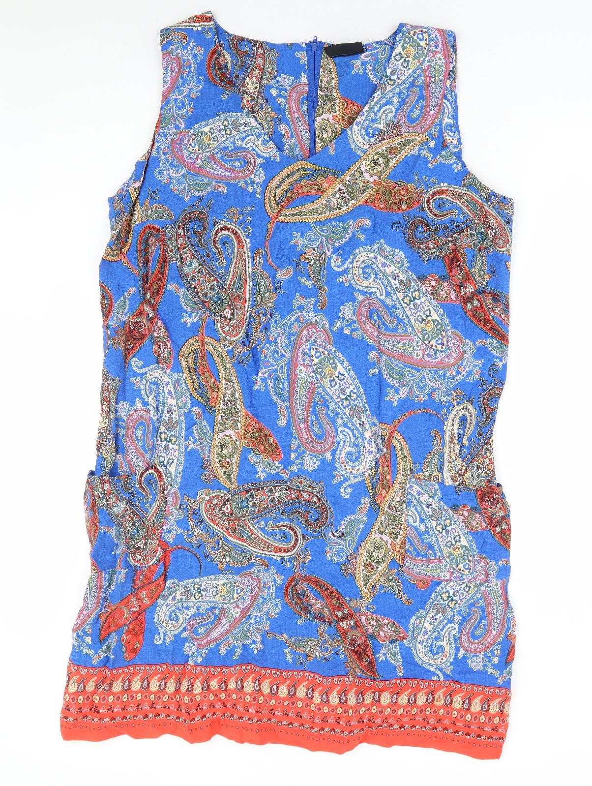 Wallis Womens Multicoloured Paisley Viscose Shift Size 16 V-Neck Zip