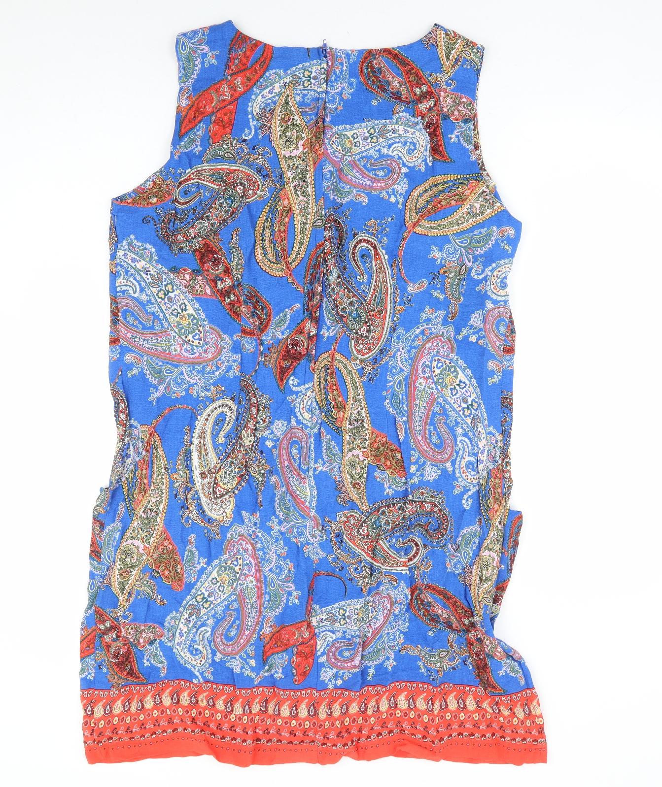 Wallis Womens Multicoloured Paisley Viscose Shift Size 16 V-Neck Zip
