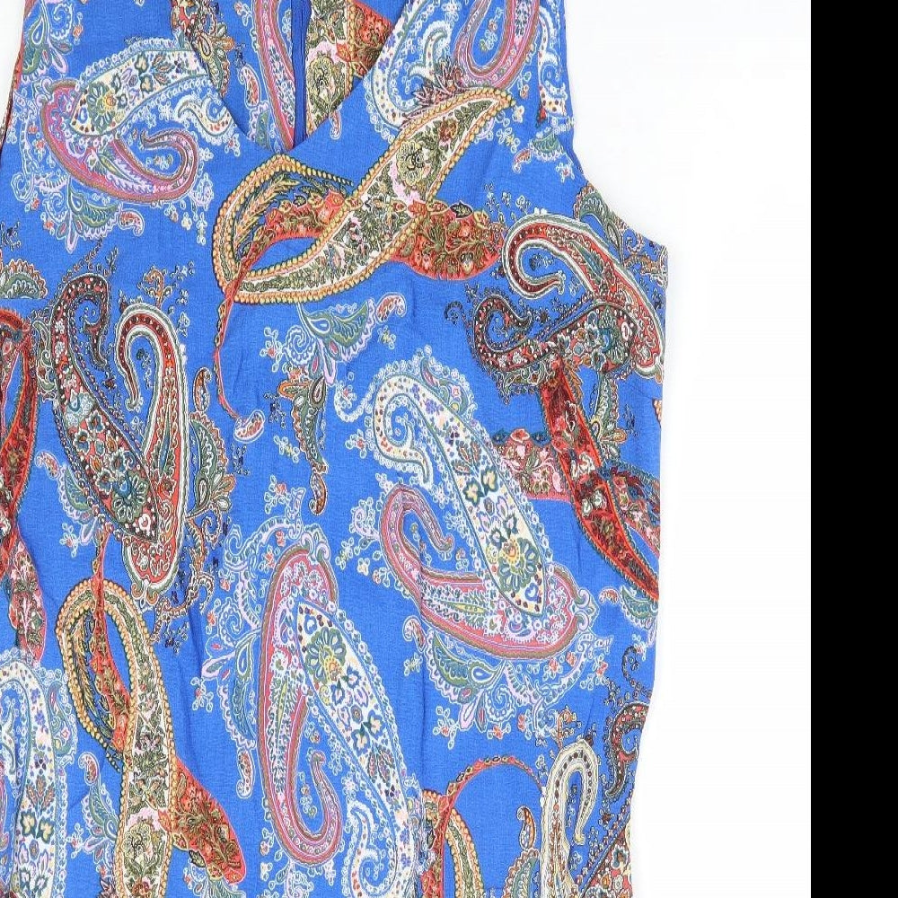 Wallis Womens Multicoloured Paisley Viscose Shift Size 16 V-Neck Zip