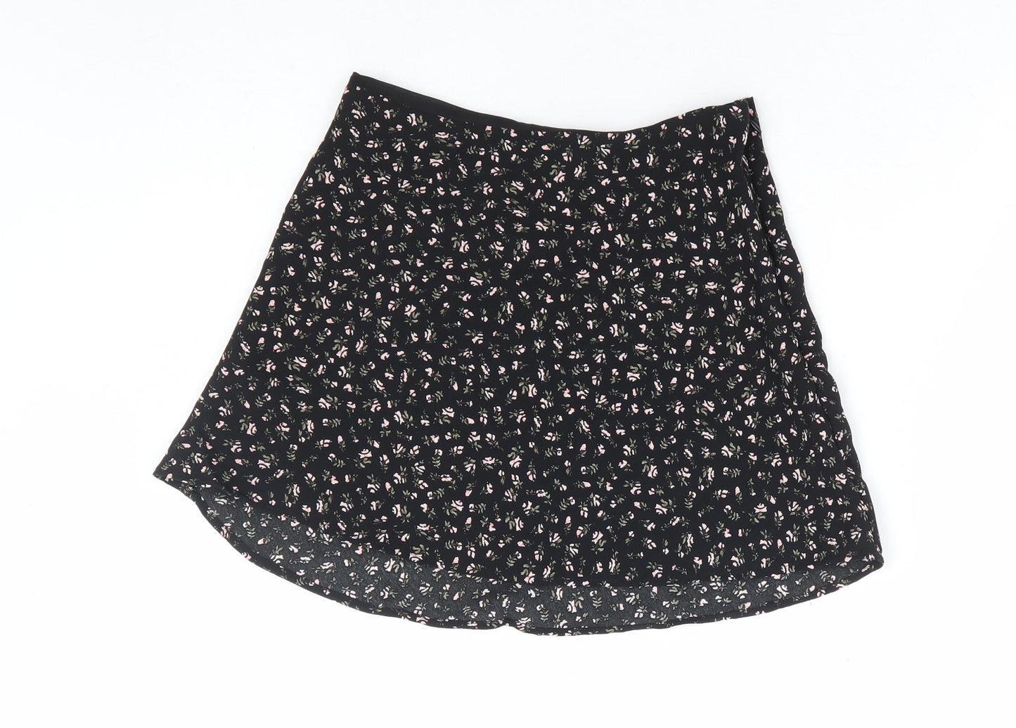 Divided by H&M Womens Black Floral Polyester Mini Skirt Size 6 Zip