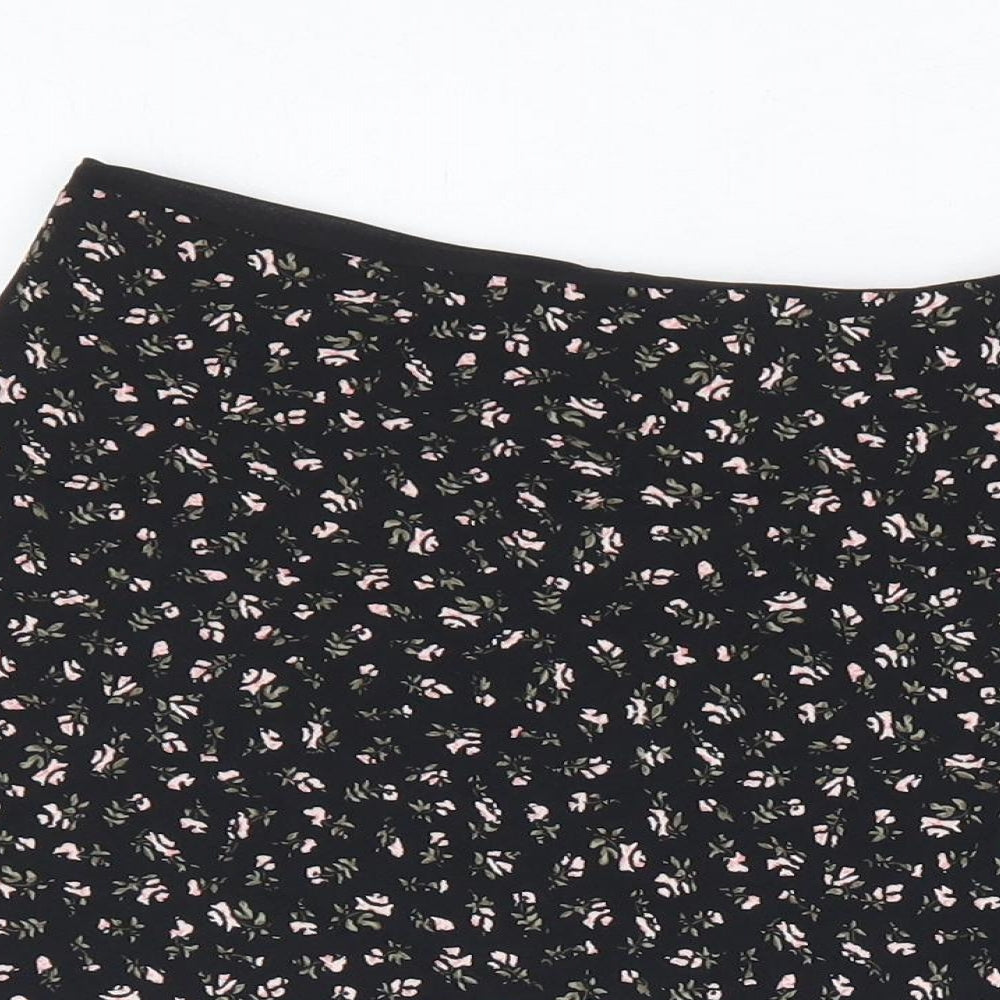 Divided by H&M Womens Black Floral Polyester Mini Skirt Size 6 Zip