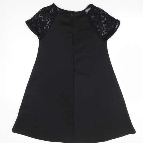 Missguided Womens Black Polyester A-Line Size 10 Round Neck Zip - Lace Sleeve Detail