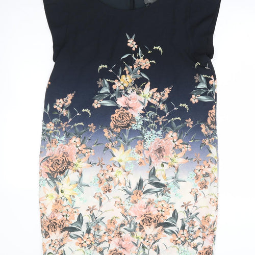 Apricot Womens Multicoloured Floral Polyester Shift Size 14 Round Neck Button - Cap Sleeve