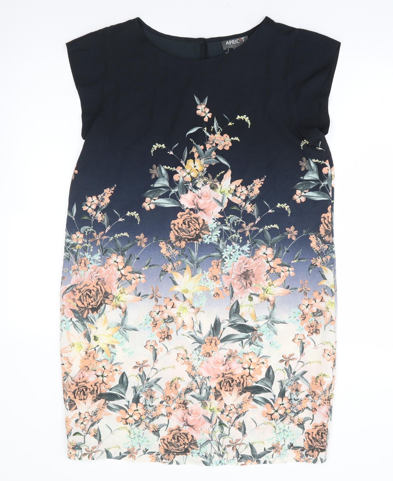 Apricot Womens Multicoloured Floral Polyester Shift Size 14 Round Neck Button - Cap Sleeve