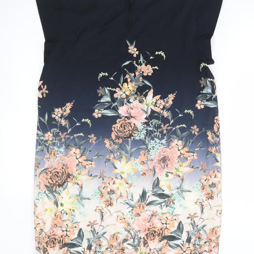 Apricot Womens Multicoloured Floral Polyester Shift Size 14 Round Neck Button - Cap Sleeve