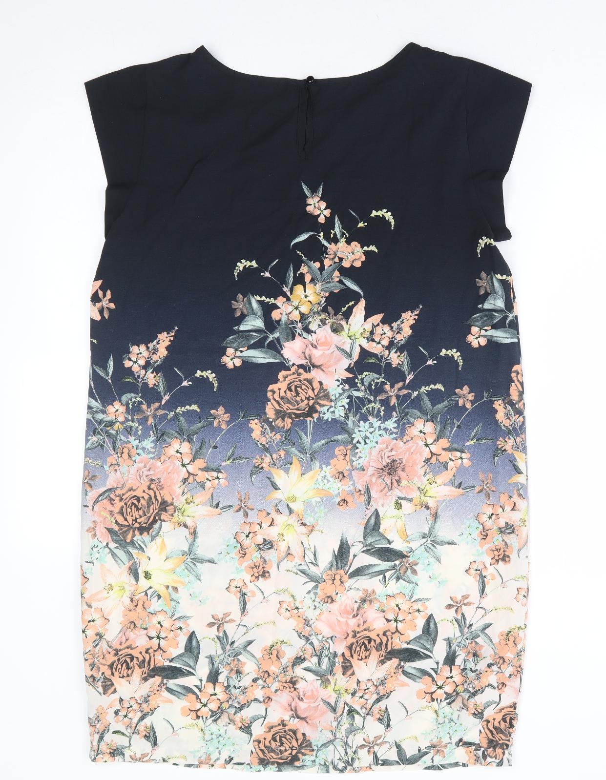 Apricot Womens Multicoloured Floral Polyester Shift Size 14 Round Neck Button - Cap Sleeve