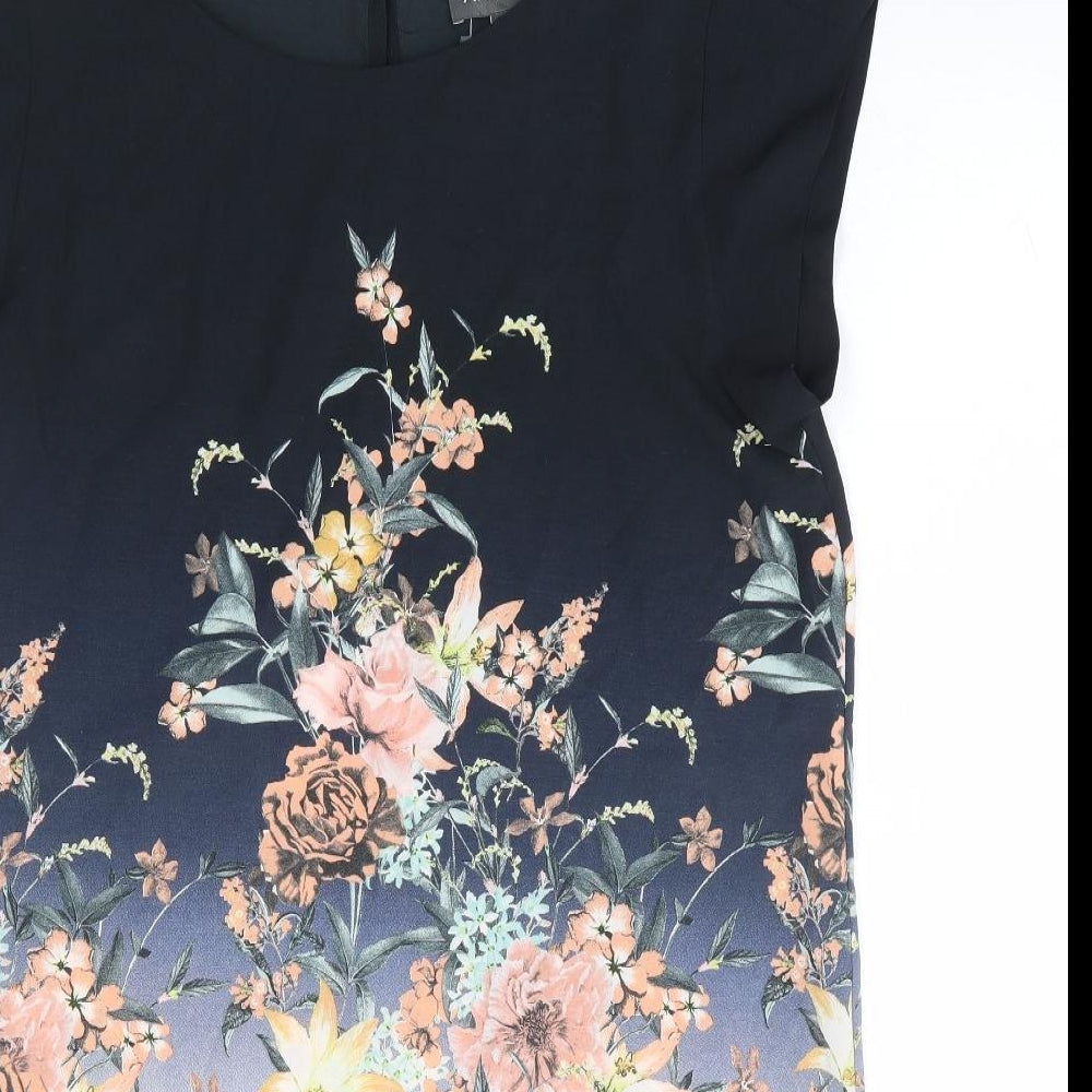 Apricot Womens Multicoloured Floral Polyester Shift Size 14 Round Neck Button - Cap Sleeve