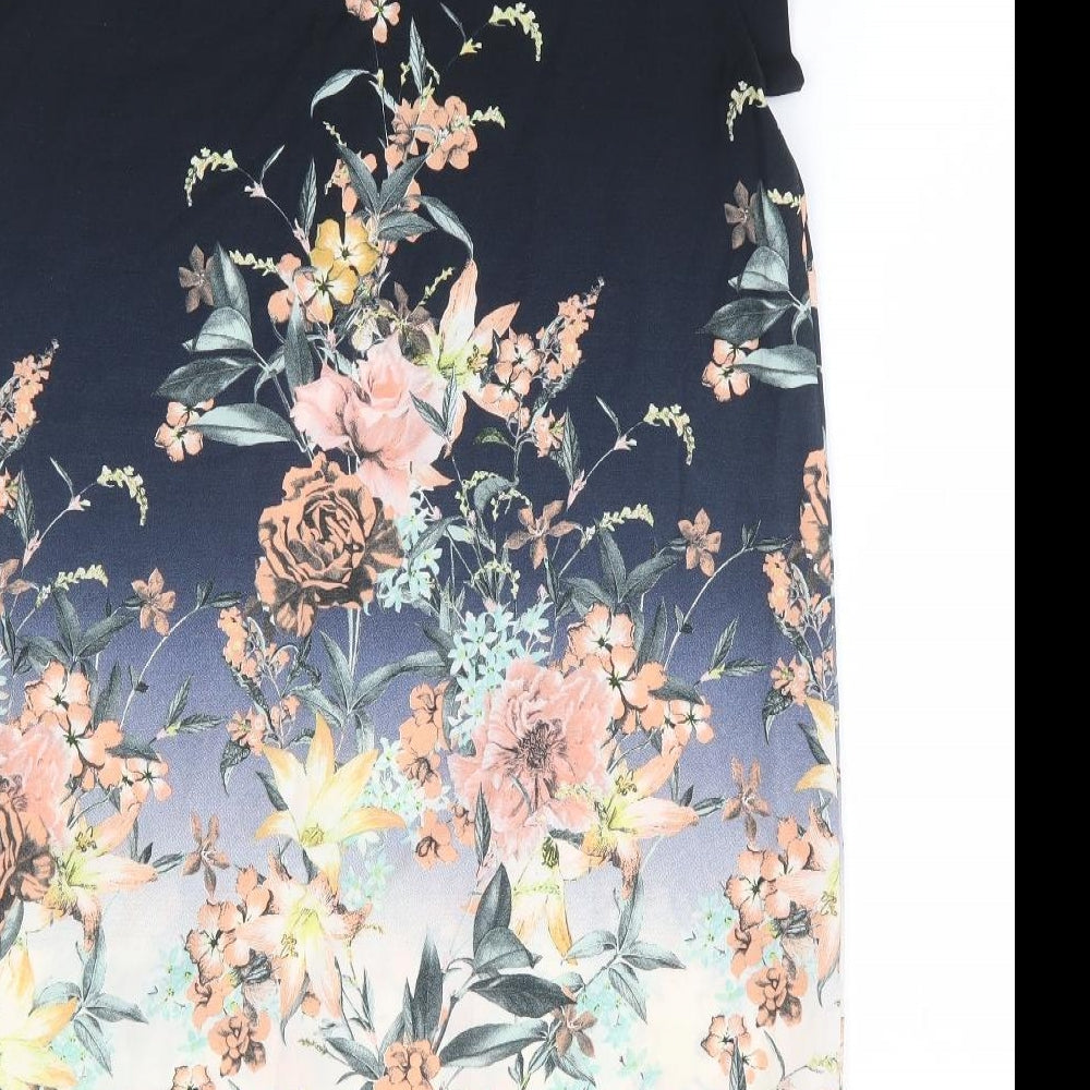 Apricot Womens Multicoloured Floral Polyester Shift Size 14 Round Neck Button - Cap Sleeve