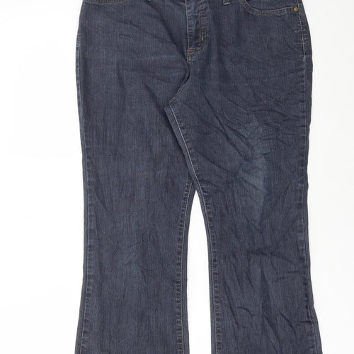 Per Una Womens Blue Cotton Bootcut Jeans Size 12 L25 in Regular Button