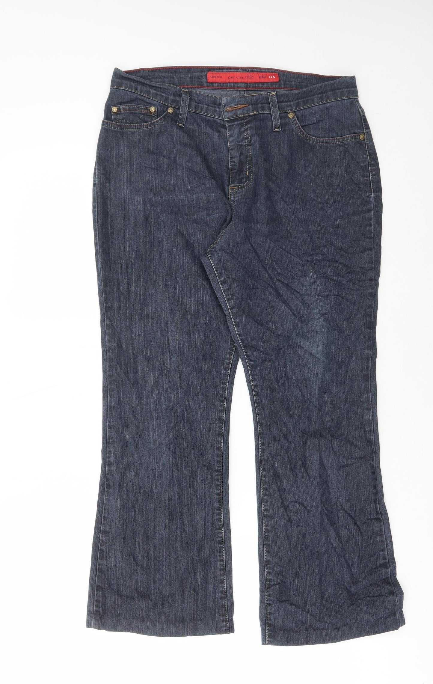Per Una Womens Blue Cotton Bootcut Jeans Size 12 L25 in Regular Button