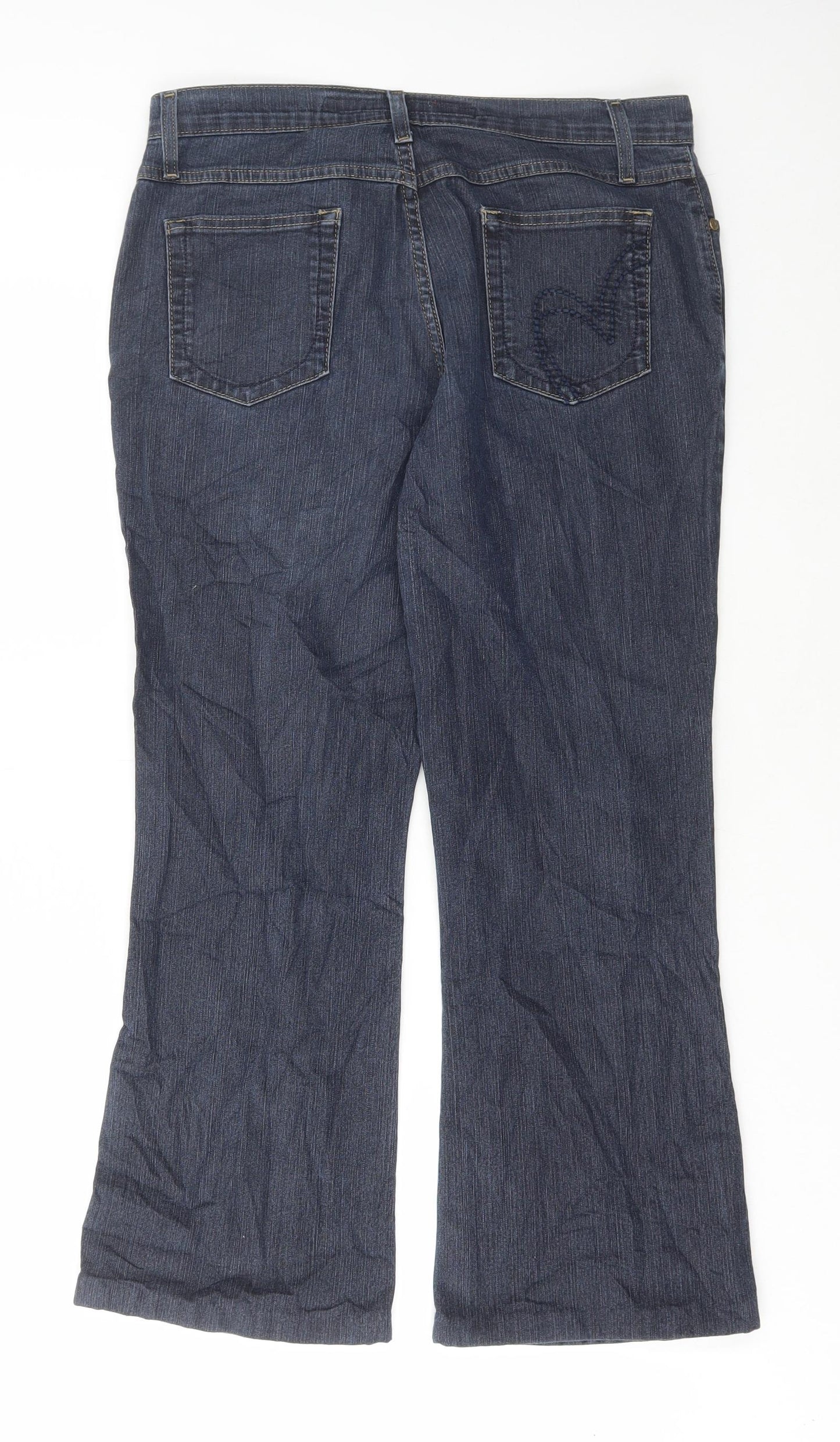 Per Una Womens Blue Cotton Bootcut Jeans Size 12 L25 in Regular Button