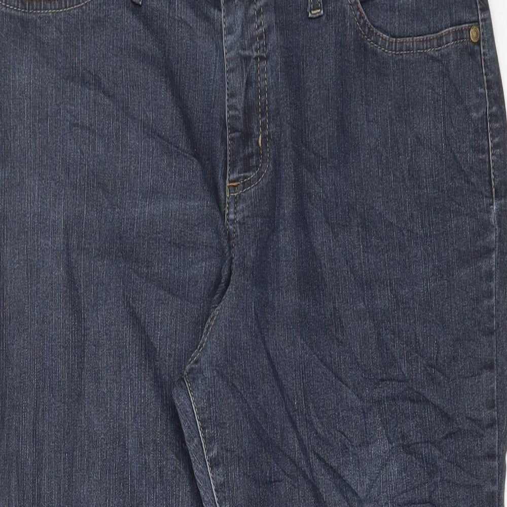 Per Una Womens Blue Cotton Bootcut Jeans Size 12 L25 in Regular Button