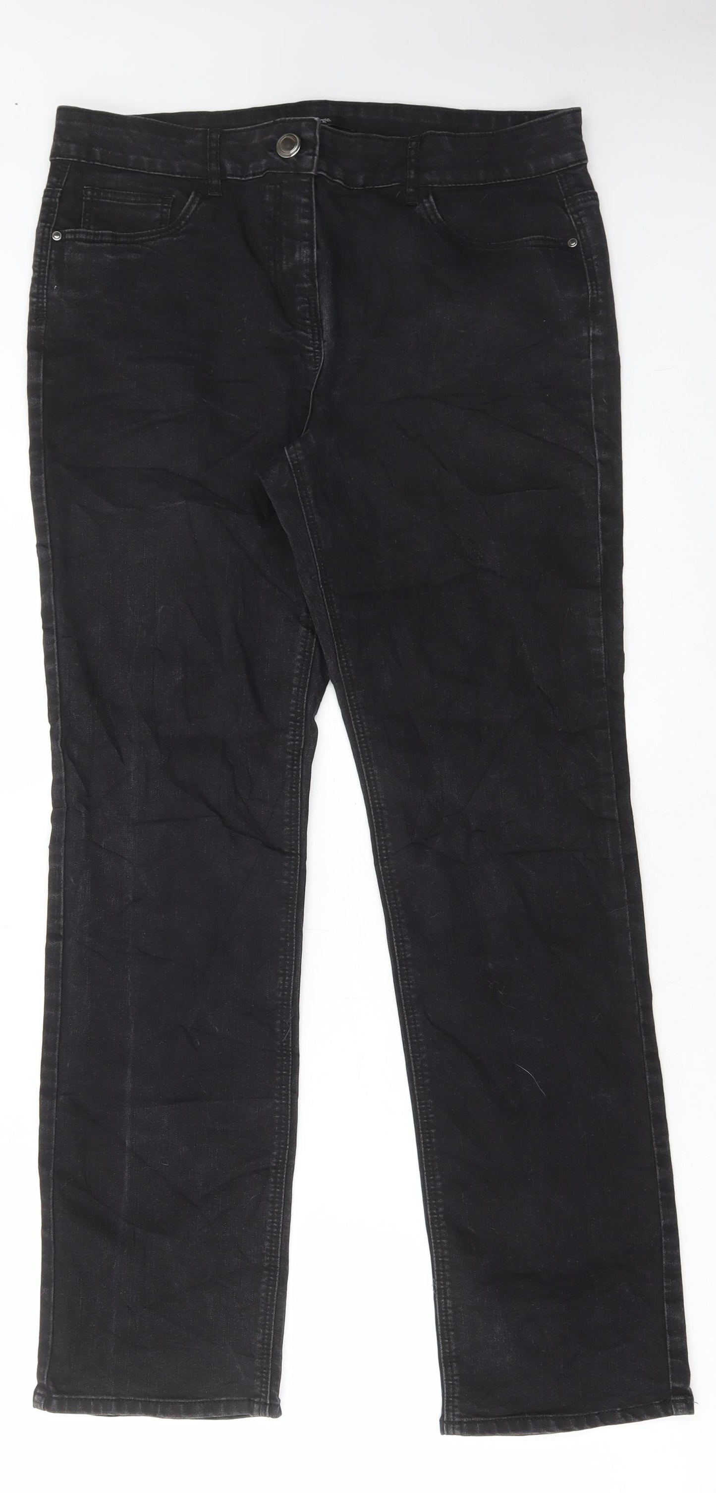 George Womens Black Cotton Straight Jeans Size 14 L30 in Regular Button