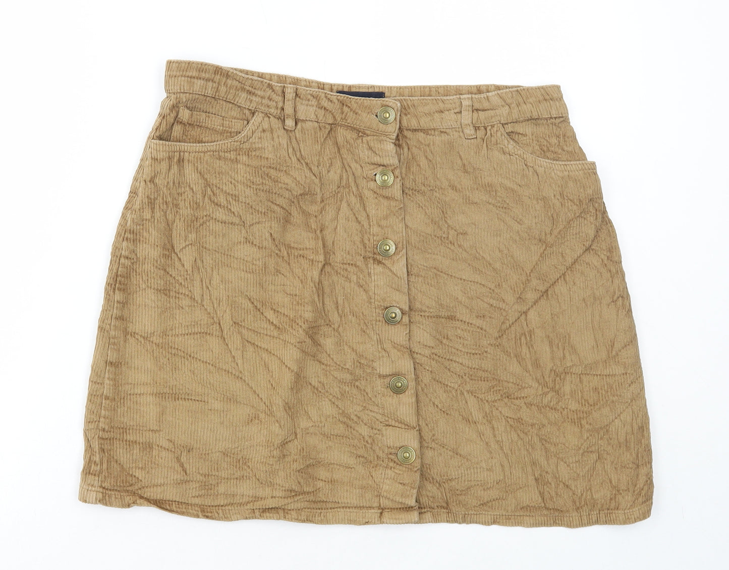Pieces Womens Brown Cotton A-Line Skirt Size L Button