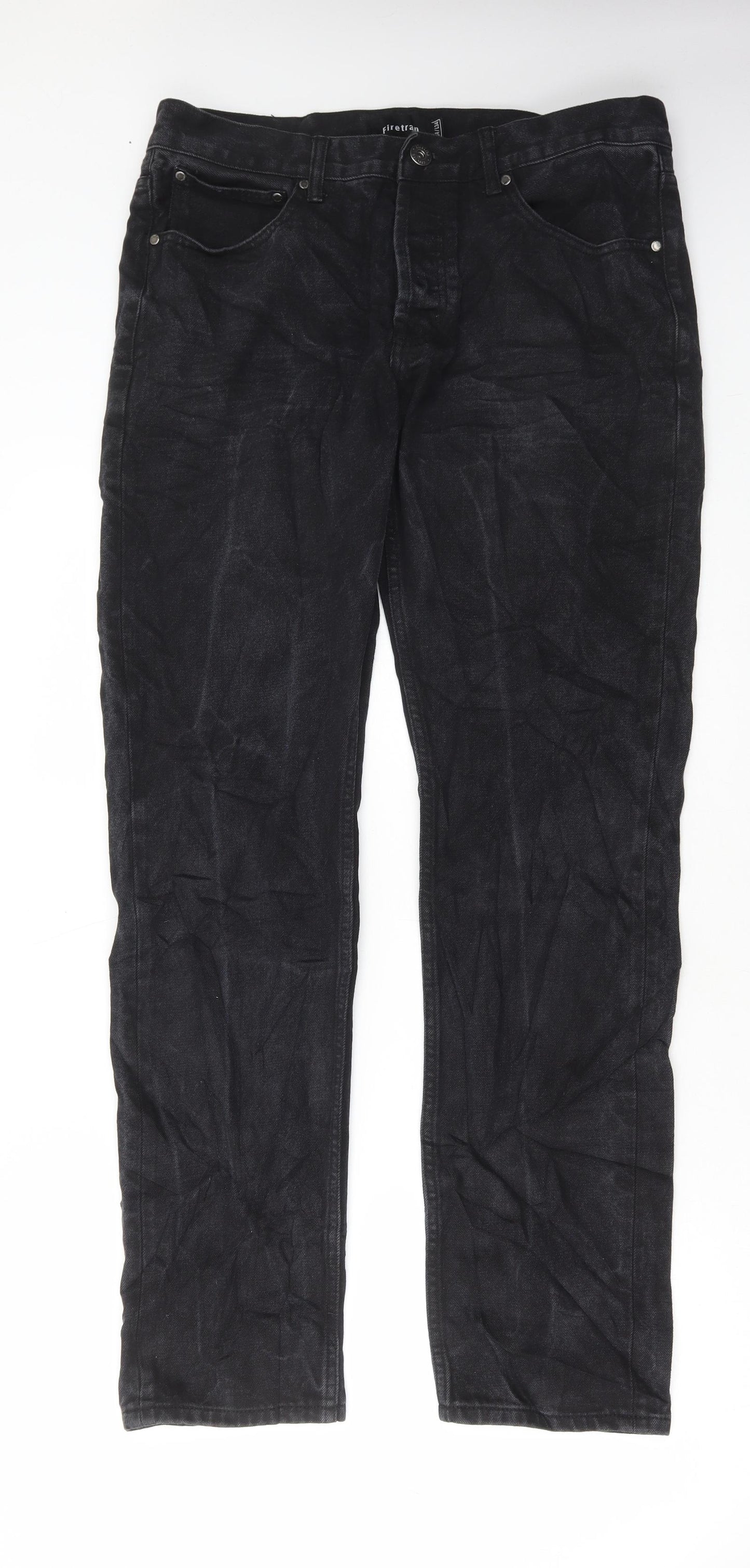 Firetrap Mens Black Cotton Straight Jeans Size 34 in L34 in Regular Button