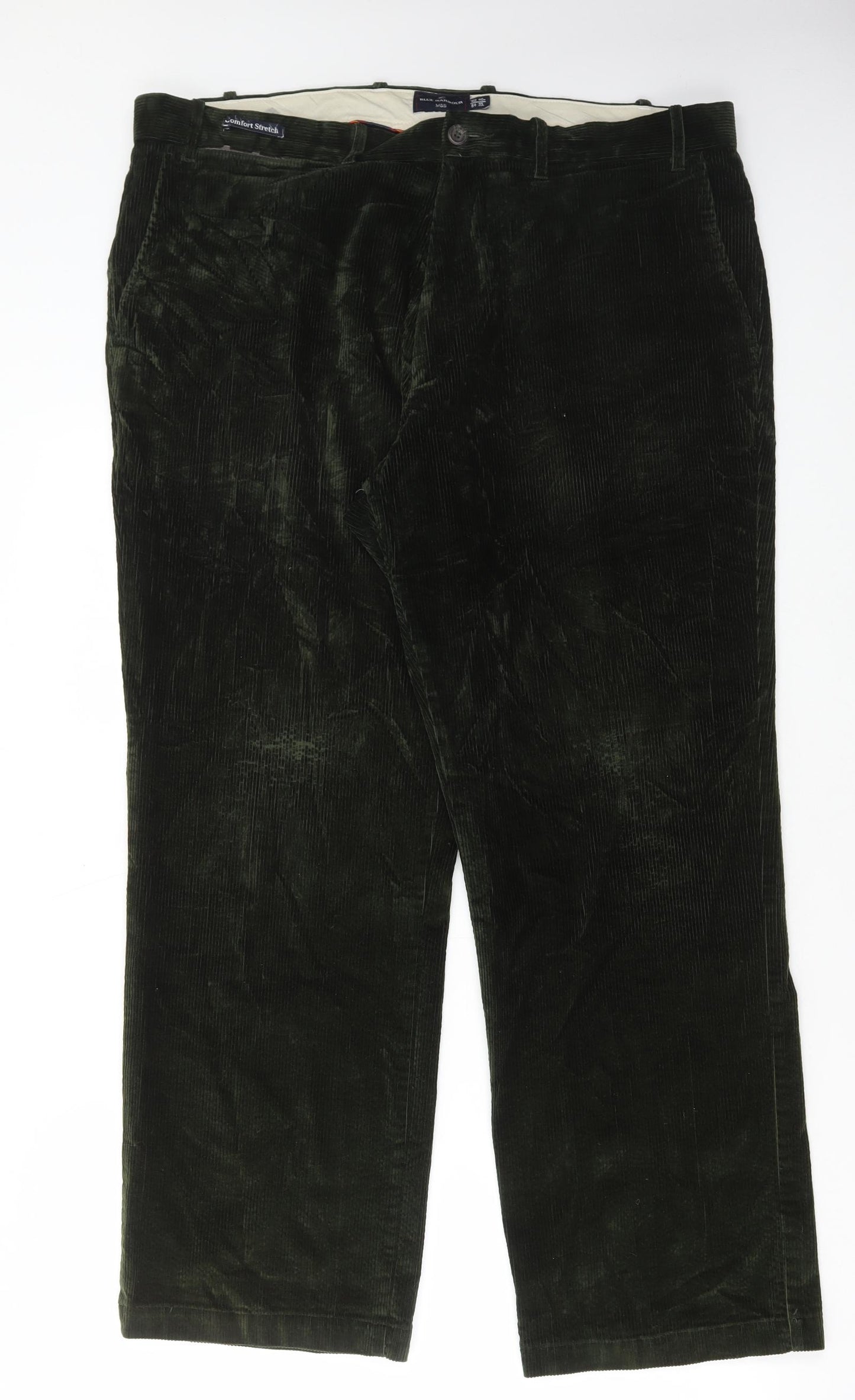 Blue Harbour Mens Green Cotton Trousers Size 33 in L30 in Regular Button