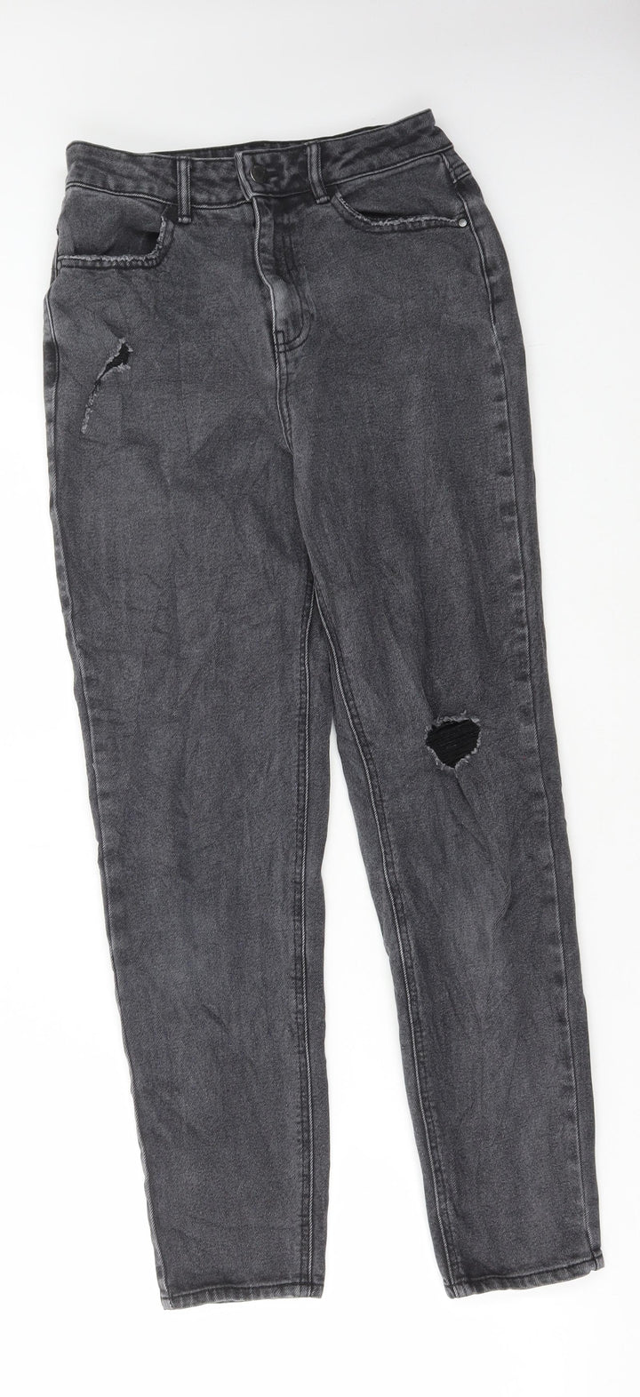 TU Womens Grey Cotton Mom Jeans Size 28 in L28 in Regular Button