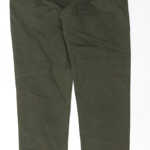 Marks and Spencer Mens Green Cotton Trousers Size 30 in L31 in Regular Button