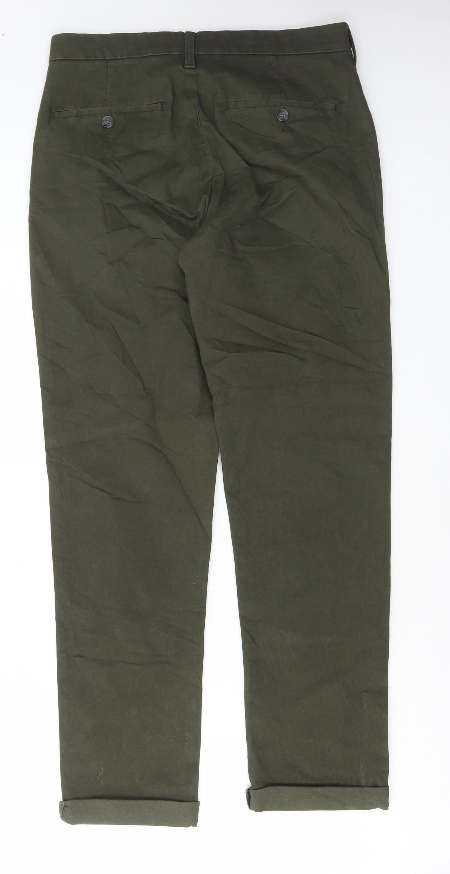 Marks and Spencer Mens Green Cotton Trousers Size 30 in L31 in Regular Button