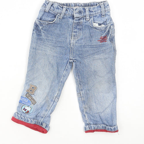 TU Boys Blue Cotton Jeans Size 9-12 Months Drawstring