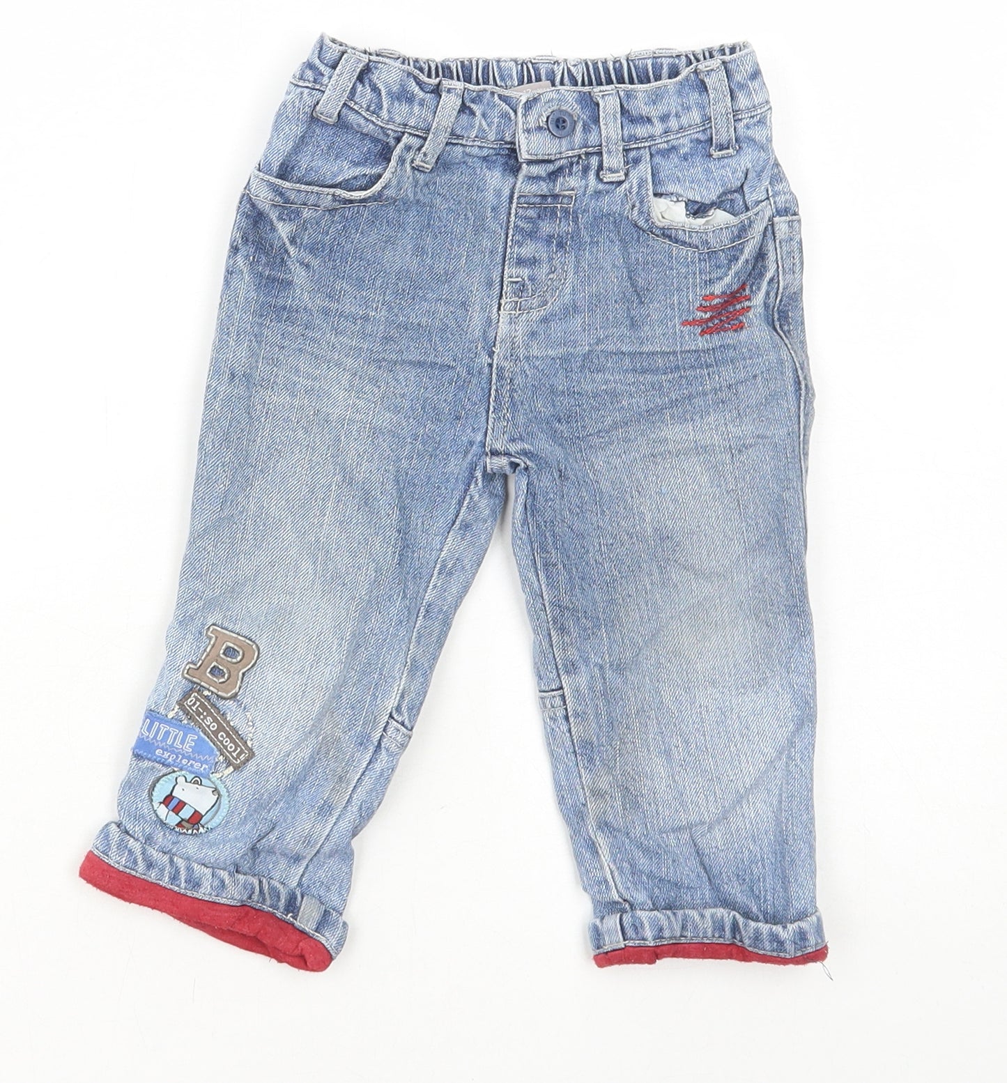 TU Boys Blue Cotton Jeans Size 9-12 Months Drawstring