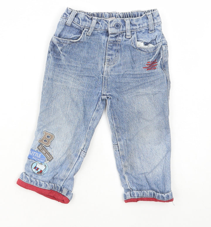 TU Boys Blue Cotton Jeans Size 9-12 Months Drawstring