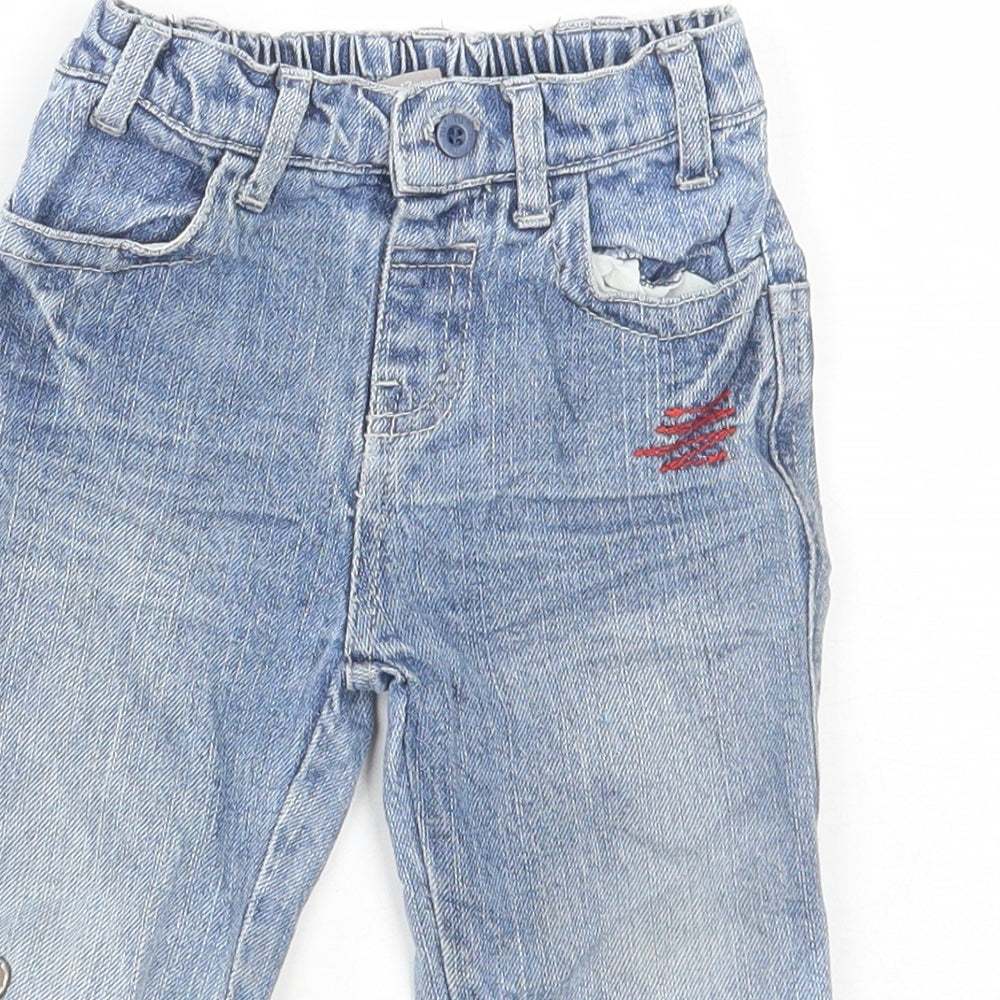 TU Boys Blue Cotton Jeans Size 9-12 Months Drawstring