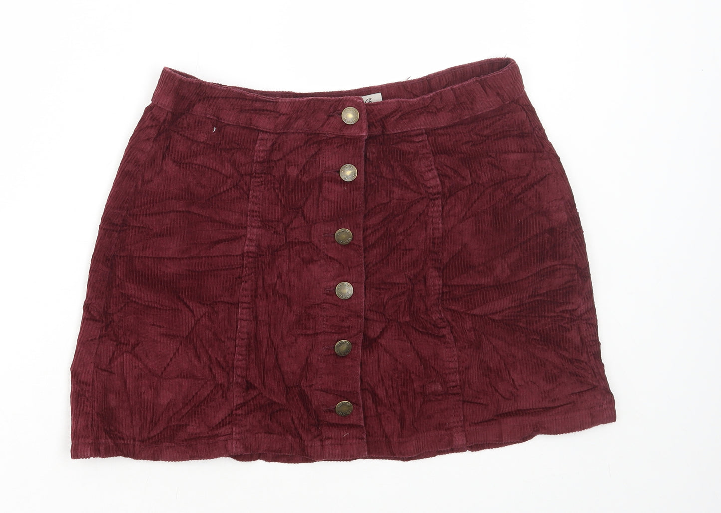 Denim & Co. Womens Red Cotton A-Line Skirt Size 12 Button
