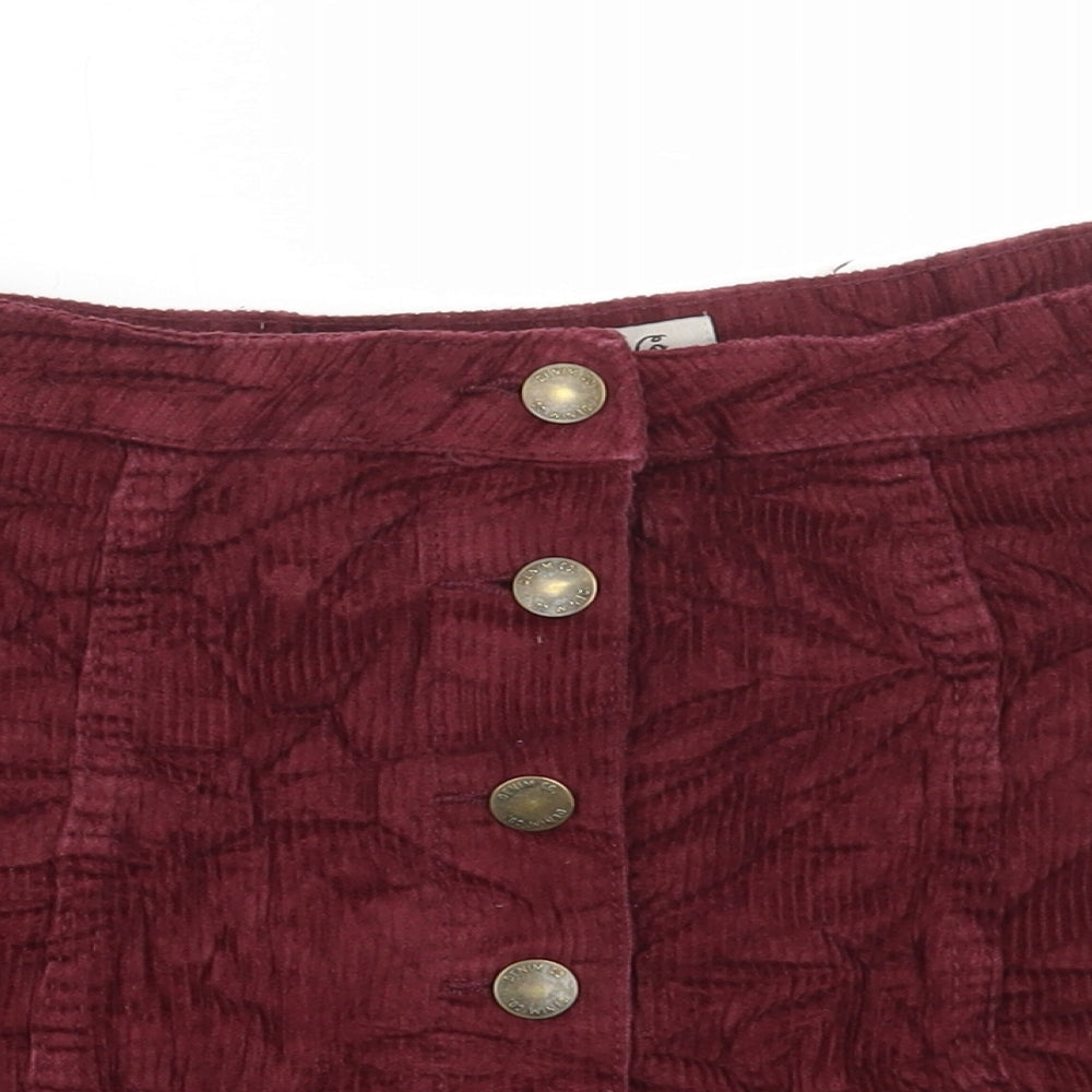 Denim & Co. Womens Red Cotton A-Line Skirt Size 12 Button