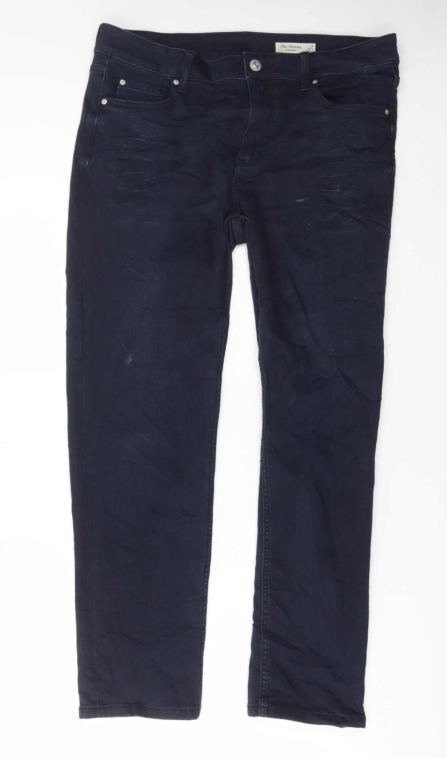 Marks and Spencer Womens Blue Cotton Straight Jeans Size 16 L29 in Regular Button