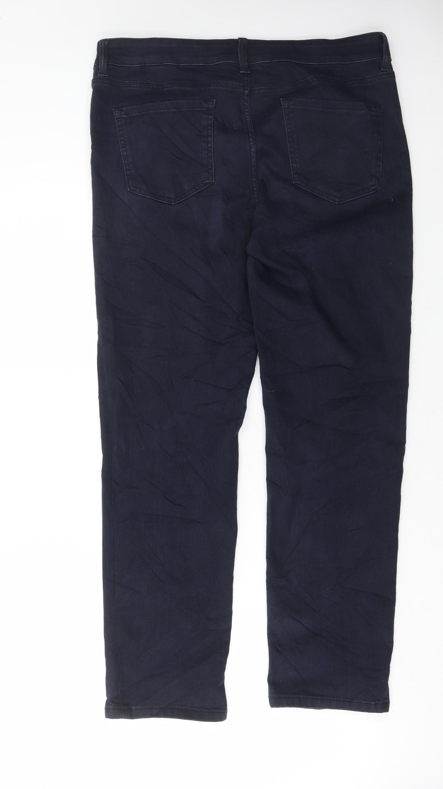 Marks and Spencer Womens Blue Cotton Straight Jeans Size 16 L29 in Regular Button