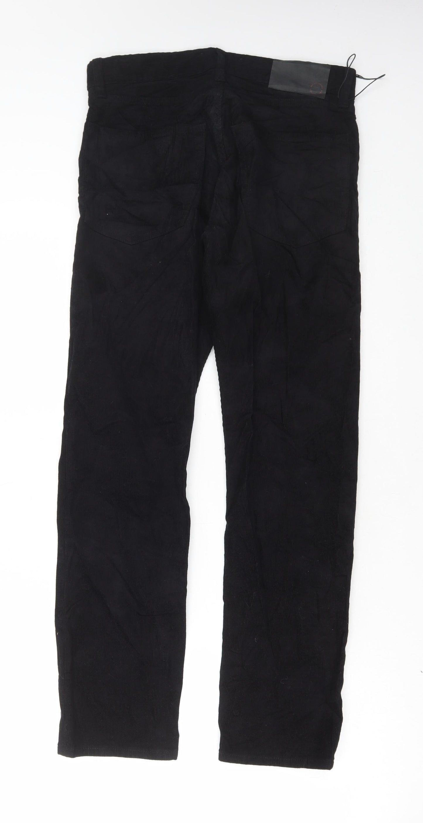 Marks and Spencer Mens Black Cotton Trousers Size 28 in L29 in Regular Button
