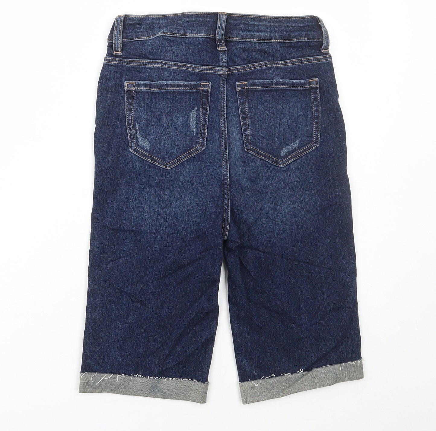 Marks and Spencer Womens Blue Cotton Bermuda Shorts Size 6 L15 in Regular Button - Distressed Denim